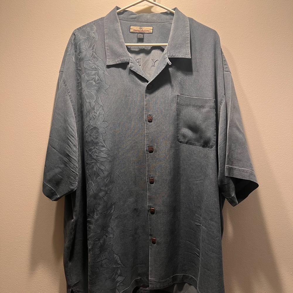 Tommy Bahama Embroidered Hula Girl Back Panel Silk Camp Shirt floral jacquard XL